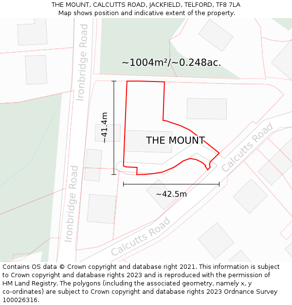 THE MOUNT, CALCUTTS ROAD, JACKFIELD, TELFORD, TF8 7LA: Plot and title map