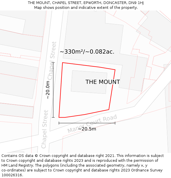 THE MOUNT, CHAPEL STREET, EPWORTH, DONCASTER, DN9 1HJ: Plot and title map