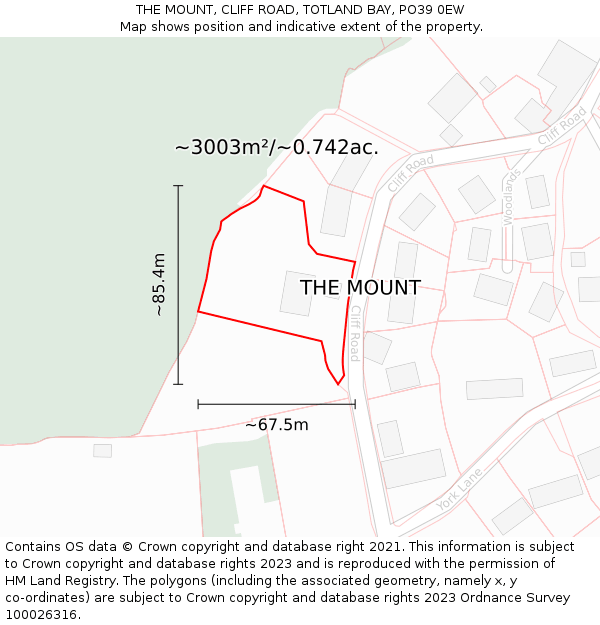 THE MOUNT, CLIFF ROAD, TOTLAND BAY, PO39 0EW: Plot and title map