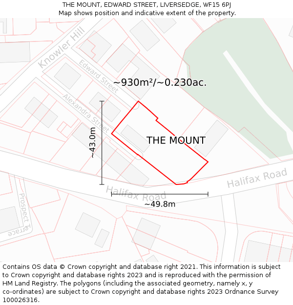 THE MOUNT, EDWARD STREET, LIVERSEDGE, WF15 6PJ: Plot and title map