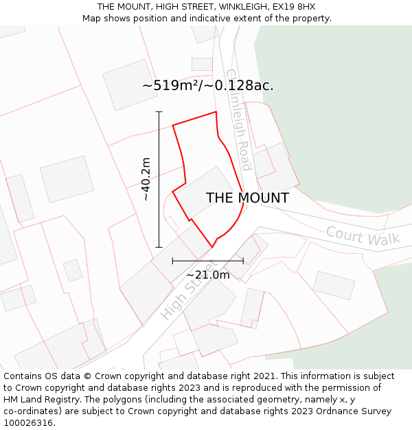 THE MOUNT, HIGH STREET, WINKLEIGH, EX19 8HX: Plot and title map