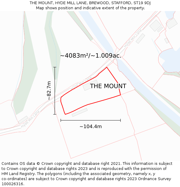 THE MOUNT, HYDE MILL LANE, BREWOOD, STAFFORD, ST19 9DJ: Plot and title map