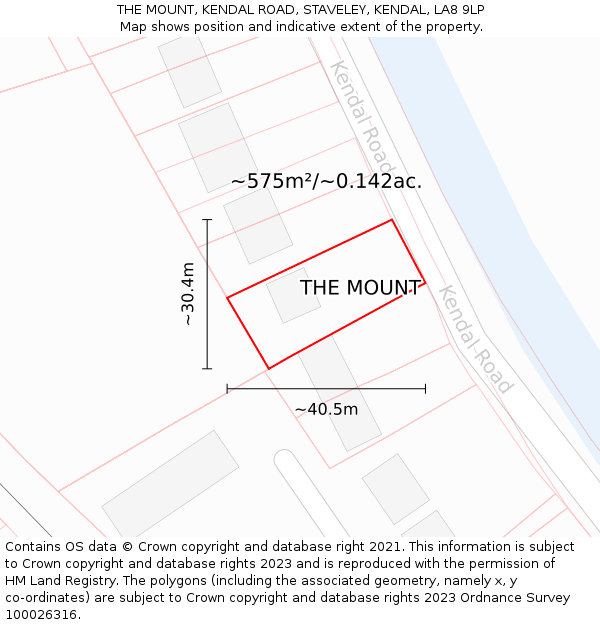 THE MOUNT, KENDAL ROAD, STAVELEY, KENDAL, LA8 9LP: Plot and title map