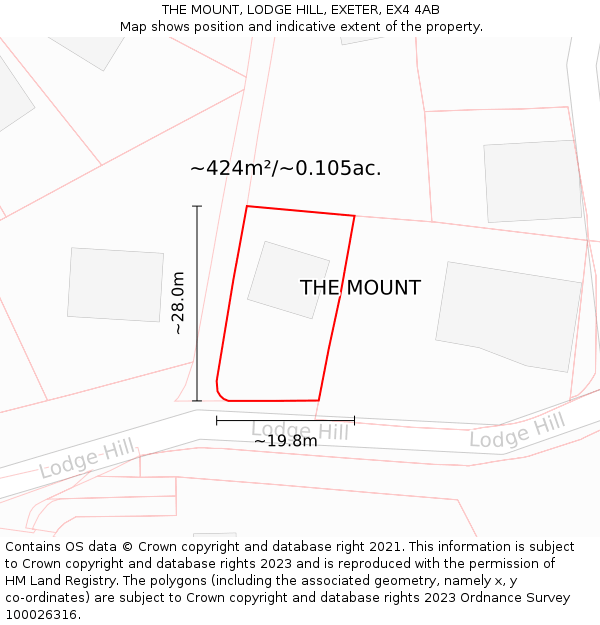 THE MOUNT, LODGE HILL, EXETER, EX4 4AB: Plot and title map