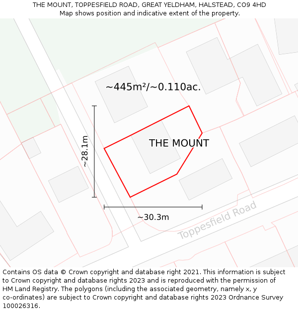 THE MOUNT, TOPPESFIELD ROAD, GREAT YELDHAM, HALSTEAD, CO9 4HD: Plot and title map