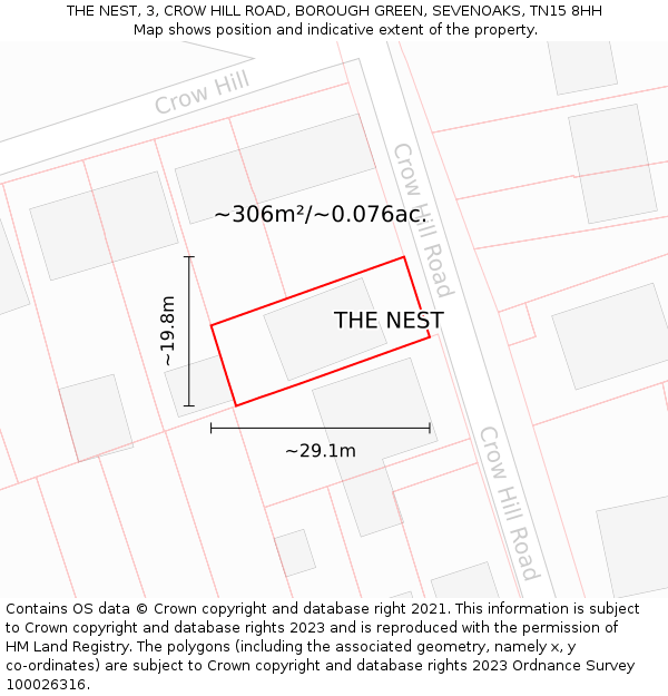 THE NEST, 3, CROW HILL ROAD, BOROUGH GREEN, SEVENOAKS, TN15 8HH: Plot and title map