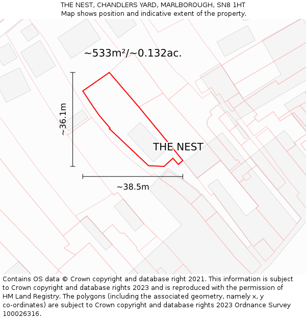 THE NEST, CHANDLERS YARD, MARLBOROUGH, SN8 1HT: Plot and title map