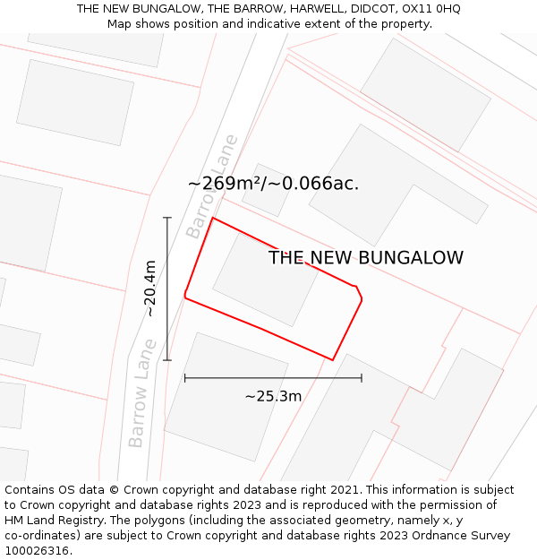 THE NEW BUNGALOW, THE BARROW, HARWELL, DIDCOT, OX11 0HQ: Plot and title map