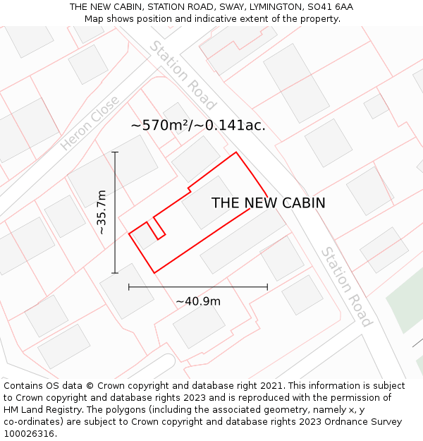 THE NEW CABIN, STATION ROAD, SWAY, LYMINGTON, SO41 6AA: Plot and title map