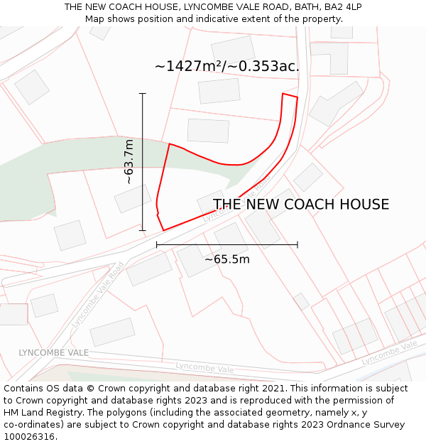 THE NEW COACH HOUSE, LYNCOMBE VALE ROAD, BATH, BA2 4LP: Plot and title map