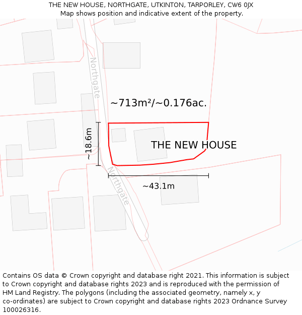 THE NEW HOUSE, NORTHGATE, UTKINTON, TARPORLEY, CW6 0JX: Plot and title map