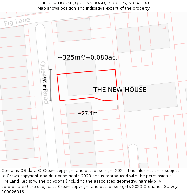 THE NEW HOUSE, QUEENS ROAD, BECCLES, NR34 9DU: Plot and title map