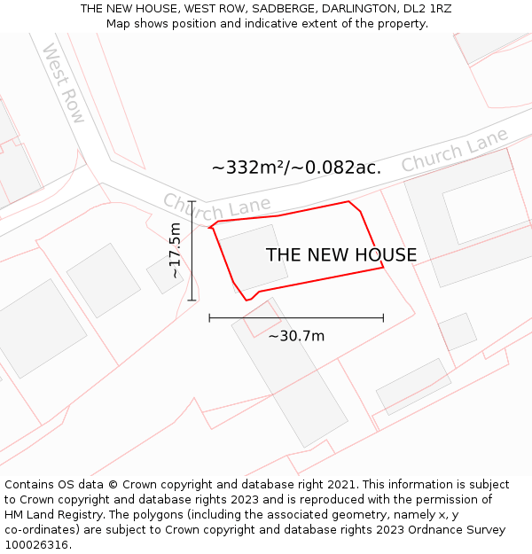 THE NEW HOUSE, WEST ROW, SADBERGE, DARLINGTON, DL2 1RZ: Plot and title map