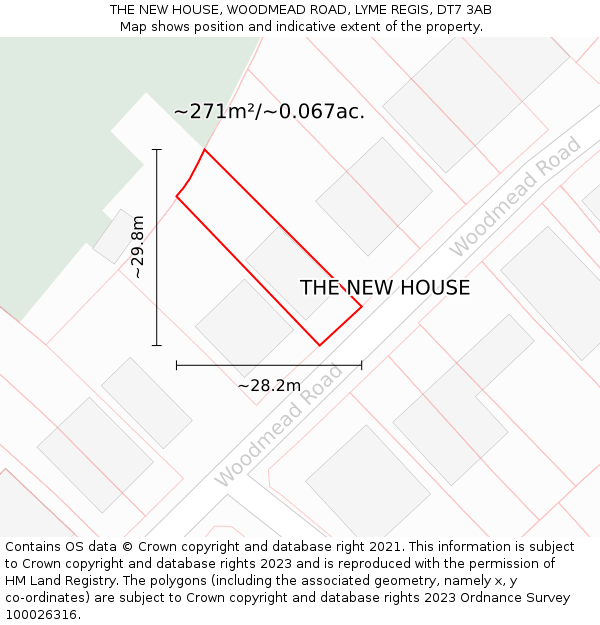 THE NEW HOUSE, WOODMEAD ROAD, LYME REGIS, DT7 3AB: Plot and title map