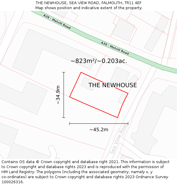 THE NEWHOUSE, SEA VIEW ROAD, FALMOUTH, TR11 4EF: Plot and title map