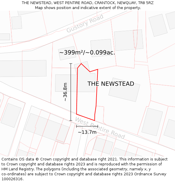 THE NEWSTEAD, WEST PENTIRE ROAD, CRANTOCK, NEWQUAY, TR8 5RZ: Plot and title map