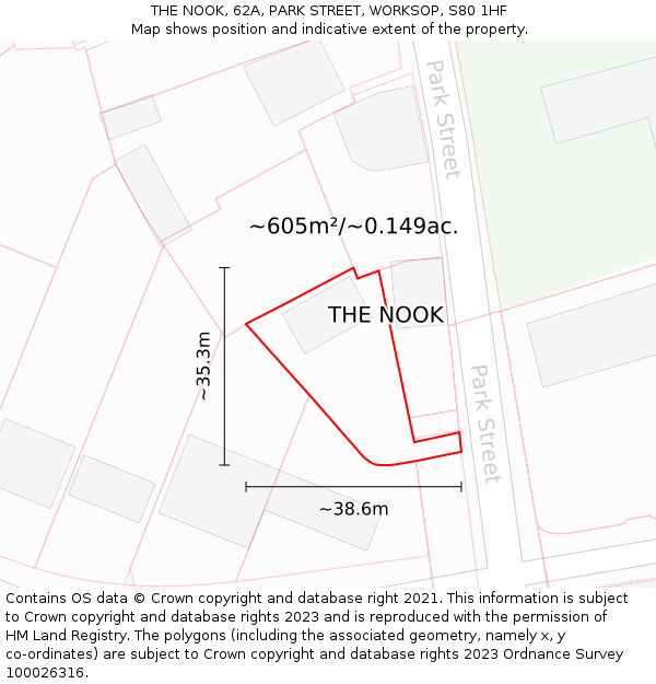 THE NOOK, 62A, PARK STREET, WORKSOP, S80 1HF: Plot and title map