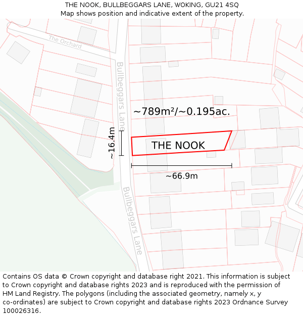 THE NOOK, BULLBEGGARS LANE, WOKING, GU21 4SQ: Plot and title map