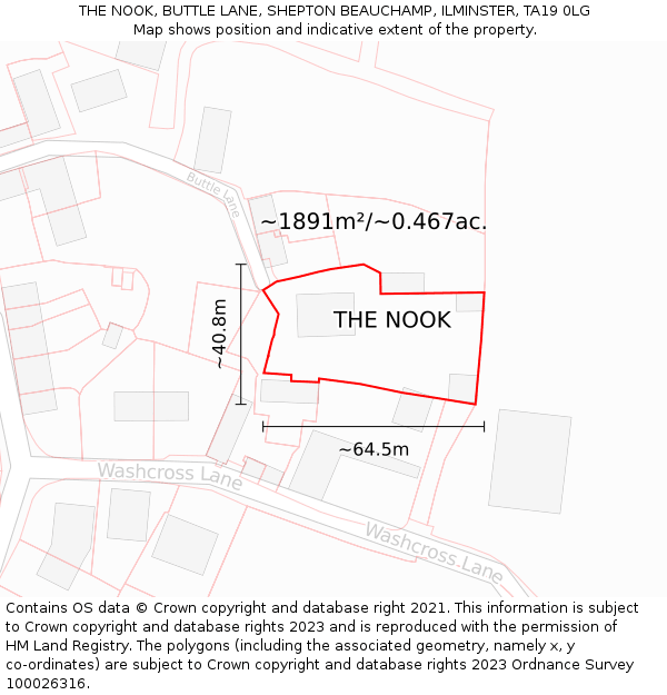 THE NOOK, BUTTLE LANE, SHEPTON BEAUCHAMP, ILMINSTER, TA19 0LG: Plot and title map