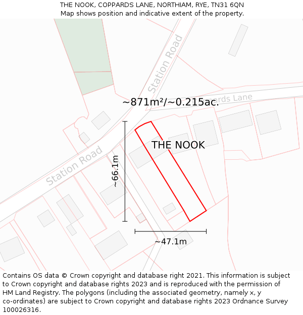 THE NOOK, COPPARDS LANE, NORTHIAM, RYE, TN31 6QN: Plot and title map