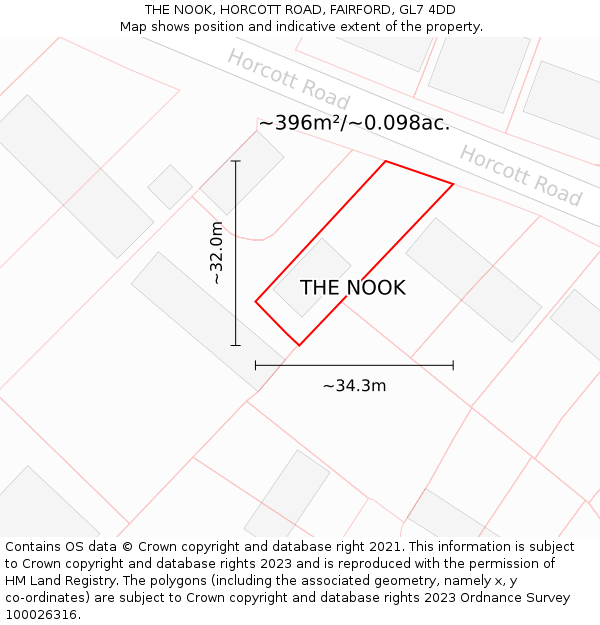 THE NOOK, HORCOTT ROAD, FAIRFORD, GL7 4DD: Plot and title map