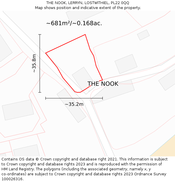 THE NOOK, LERRYN, LOSTWITHIEL, PL22 0QQ: Plot and title map