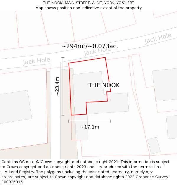 THE NOOK, MAIN STREET, ALNE, YORK, YO61 1RT: Plot and title map