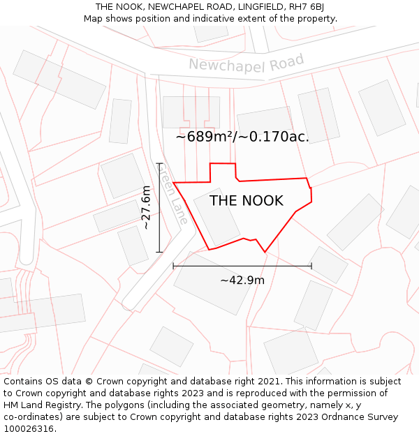 THE NOOK, NEWCHAPEL ROAD, LINGFIELD, RH7 6BJ: Plot and title map