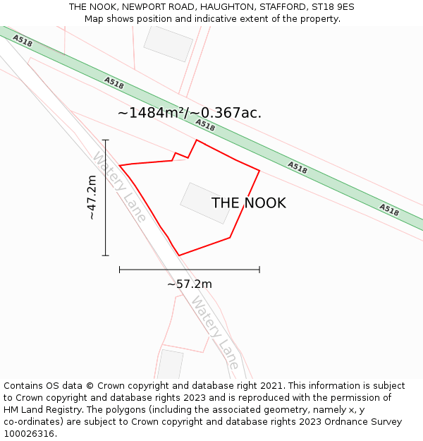 THE NOOK, NEWPORT ROAD, HAUGHTON, STAFFORD, ST18 9ES: Plot and title map