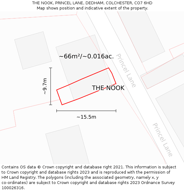 THE NOOK, PRINCEL LANE, DEDHAM, COLCHESTER, CO7 6HD: Plot and title map