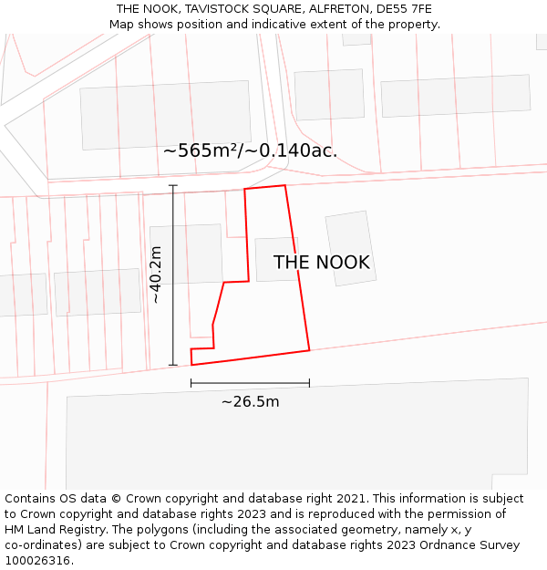 THE NOOK, TAVISTOCK SQUARE, ALFRETON, DE55 7FE: Plot and title map