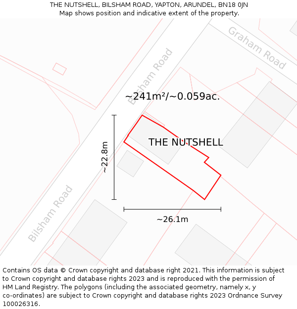 THE NUTSHELL, BILSHAM ROAD, YAPTON, ARUNDEL, BN18 0JN: Plot and title map