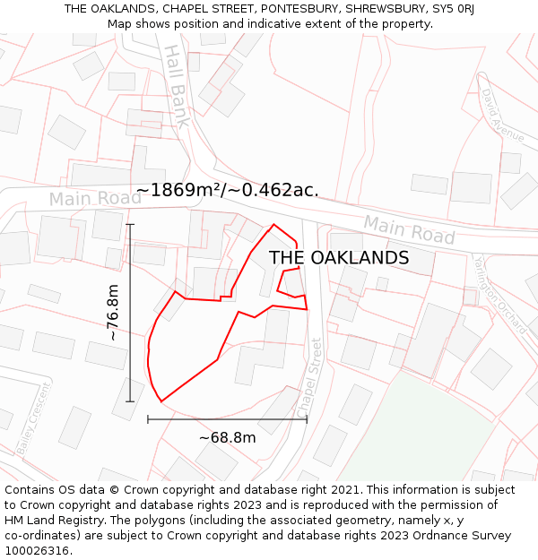 THE OAKLANDS, CHAPEL STREET, PONTESBURY, SHREWSBURY, SY5 0RJ: Plot and title map