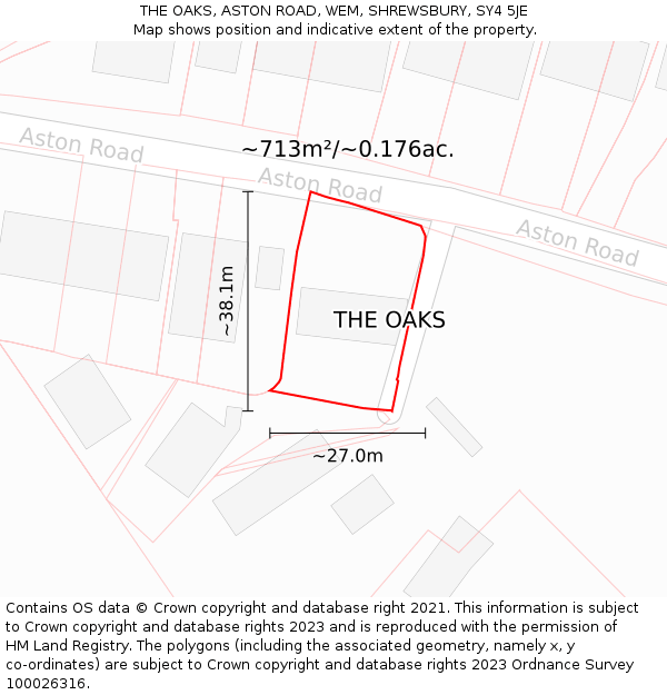 THE OAKS, ASTON ROAD, WEM, SHREWSBURY, SY4 5JE: Plot and title map