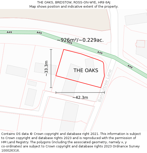 THE OAKS, BRIDSTOW, ROSS-ON-WYE, HR9 6AJ: Plot and title map