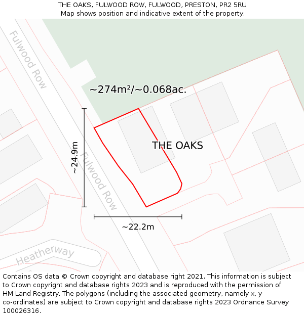 THE OAKS, FULWOOD ROW, FULWOOD, PRESTON, PR2 5RU: Plot and title map