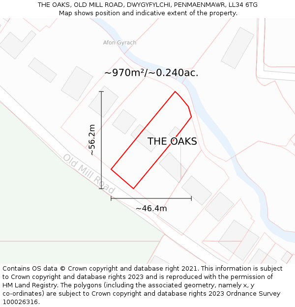 THE OAKS, OLD MILL ROAD, DWYGYFYLCHI, PENMAENMAWR, LL34 6TG: Plot and title map