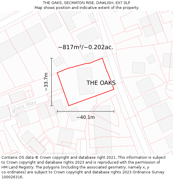 THE OAKS, SECMATON RISE, DAWLISH, EX7 0LP: Plot and title map