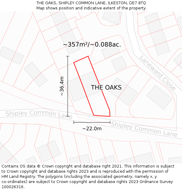 THE OAKS, SHIPLEY COMMON LANE, ILKESTON, DE7 8TQ: Plot and title map