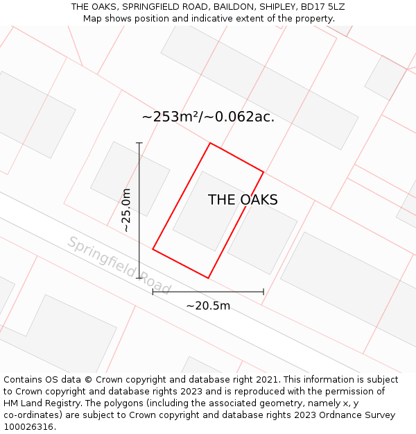 THE OAKS, SPRINGFIELD ROAD, BAILDON, SHIPLEY, BD17 5LZ: Plot and title map