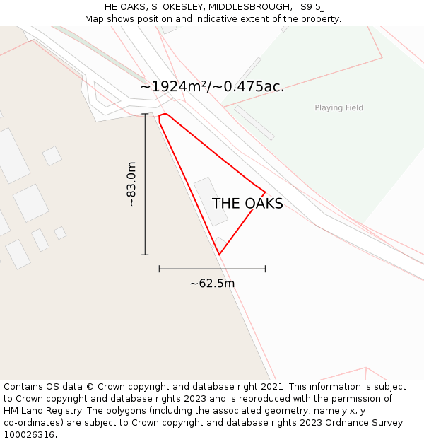 THE OAKS, STOKESLEY, MIDDLESBROUGH, TS9 5JJ: Plot and title map