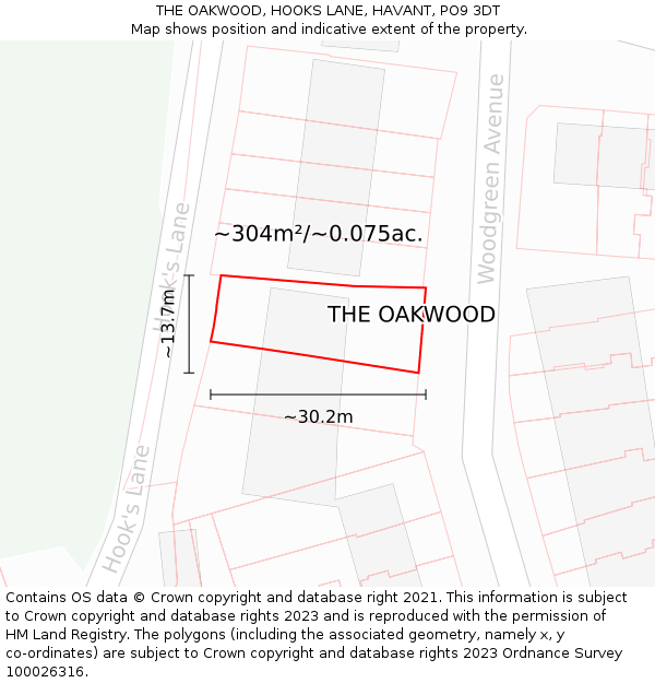 THE OAKWOOD, HOOKS LANE, HAVANT, PO9 3DT: Plot and title map