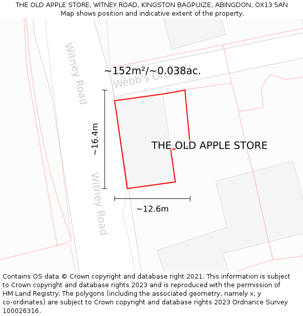 THE OLD APPLE STORE, WITNEY ROAD, KINGSTON BAGPUIZE, ABINGDON, OX13 5AN: Plot and title map