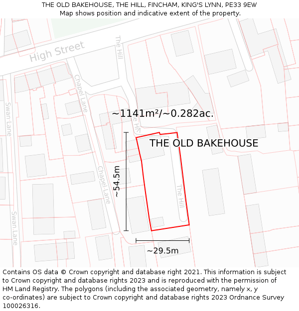 THE OLD BAKEHOUSE, THE HILL, FINCHAM, KING'S LYNN, PE33 9EW: Plot and title map