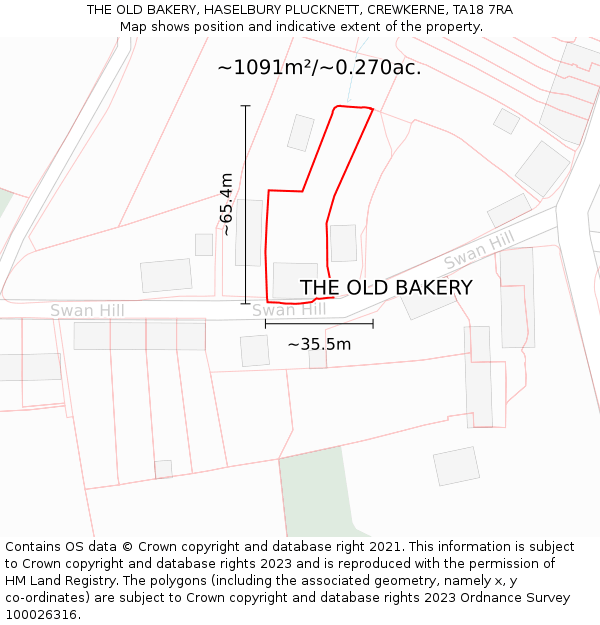 THE OLD BAKERY, HASELBURY PLUCKNETT, CREWKERNE, TA18 7RA: Plot and title map