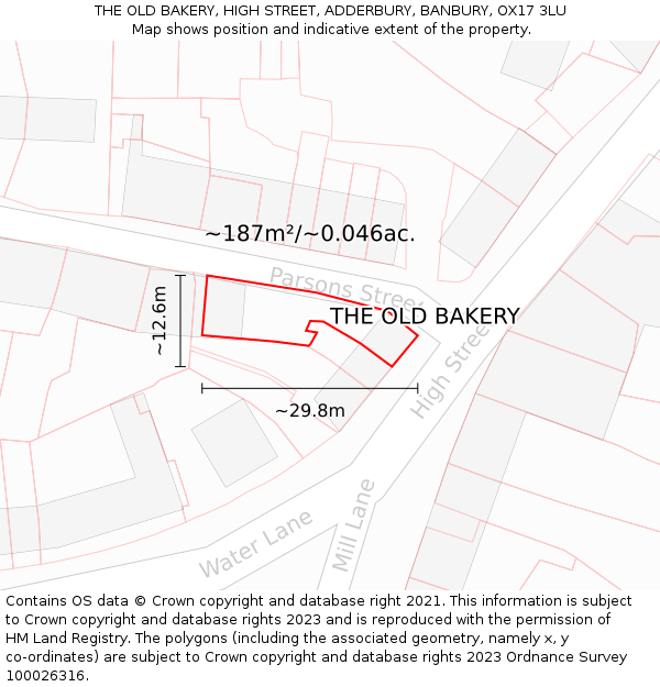 THE OLD BAKERY, HIGH STREET, ADDERBURY, BANBURY, OX17 3LU: Plot and title map