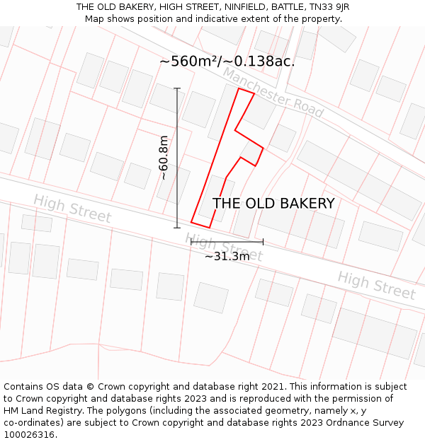 THE OLD BAKERY, HIGH STREET, NINFIELD, BATTLE, TN33 9JR: Plot and title map