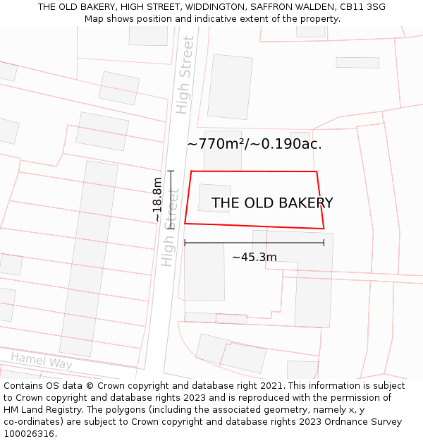 THE OLD BAKERY, HIGH STREET, WIDDINGTON, SAFFRON WALDEN, CB11 3SG: Plot and title map