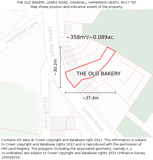 THE OLD BAKERY, LEWES ROAD, DANEHILL, HAYWARDS HEATH, RH17 7ET: Plot and title map