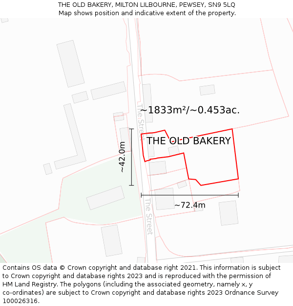 THE OLD BAKERY, MILTON LILBOURNE, PEWSEY, SN9 5LQ: Plot and title map